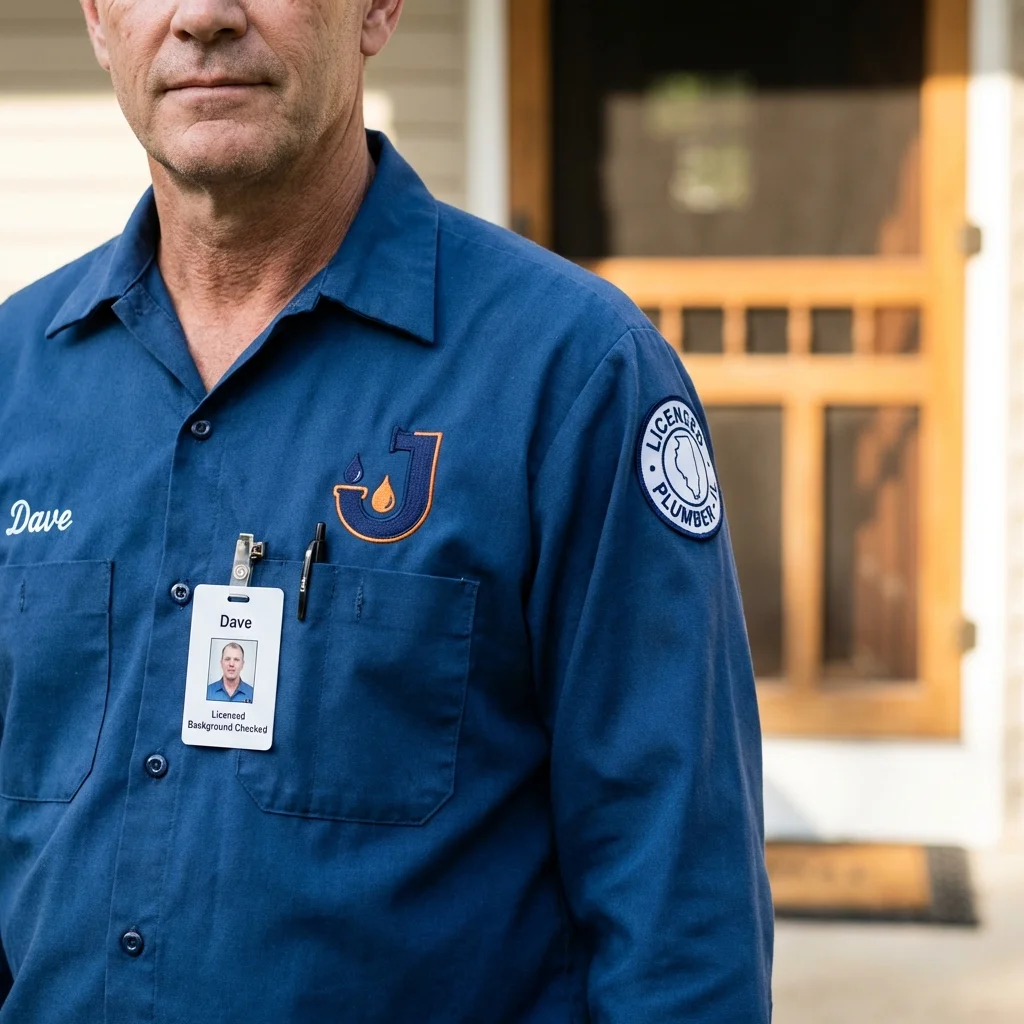Licensed plumber showing ID badge in Warm Springs, VA