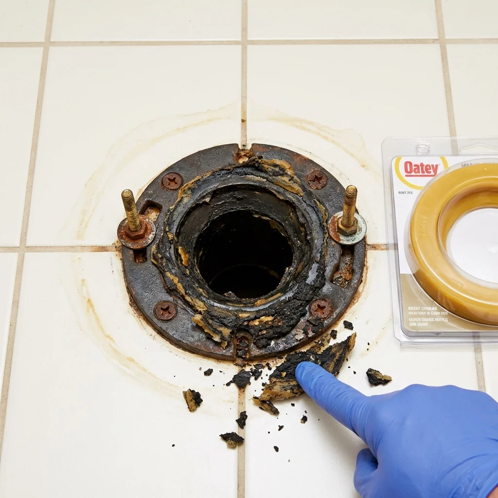Failed wax ring showing water seepage at the base of a toilet in a Warm Springs, VA home