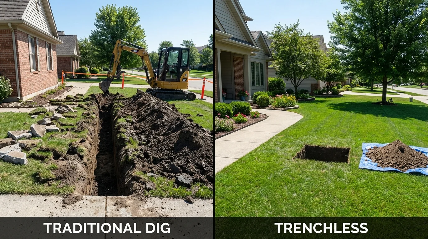 Trenchless sewer repair with minimal yard damage versus traditional excavation in Warm Springs, VA